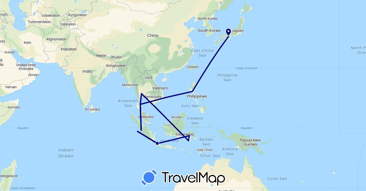 TravelMap itinerary: driving in Indonesia, Japan, Philippines, Thailand (Asia)